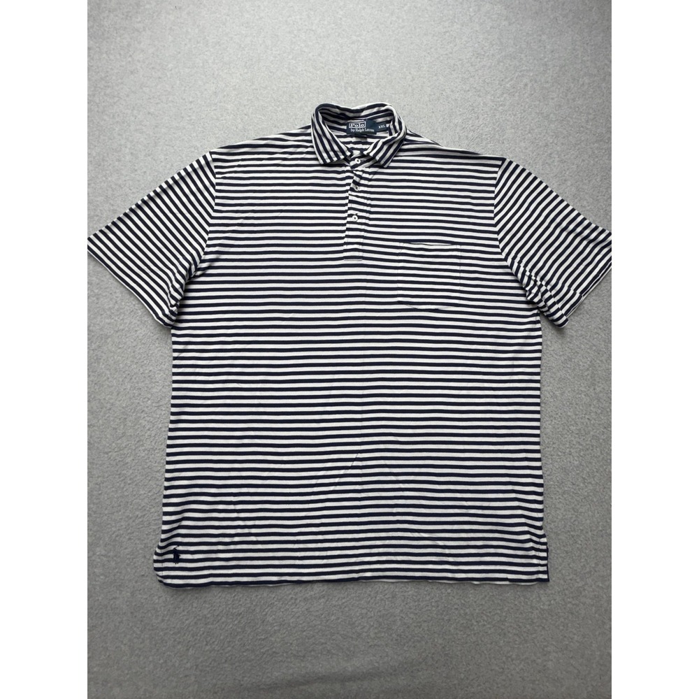 Polo By Ralph Lauren Polo Shirt Mens 2XL Blue Stripe Cotton Pocket Knit